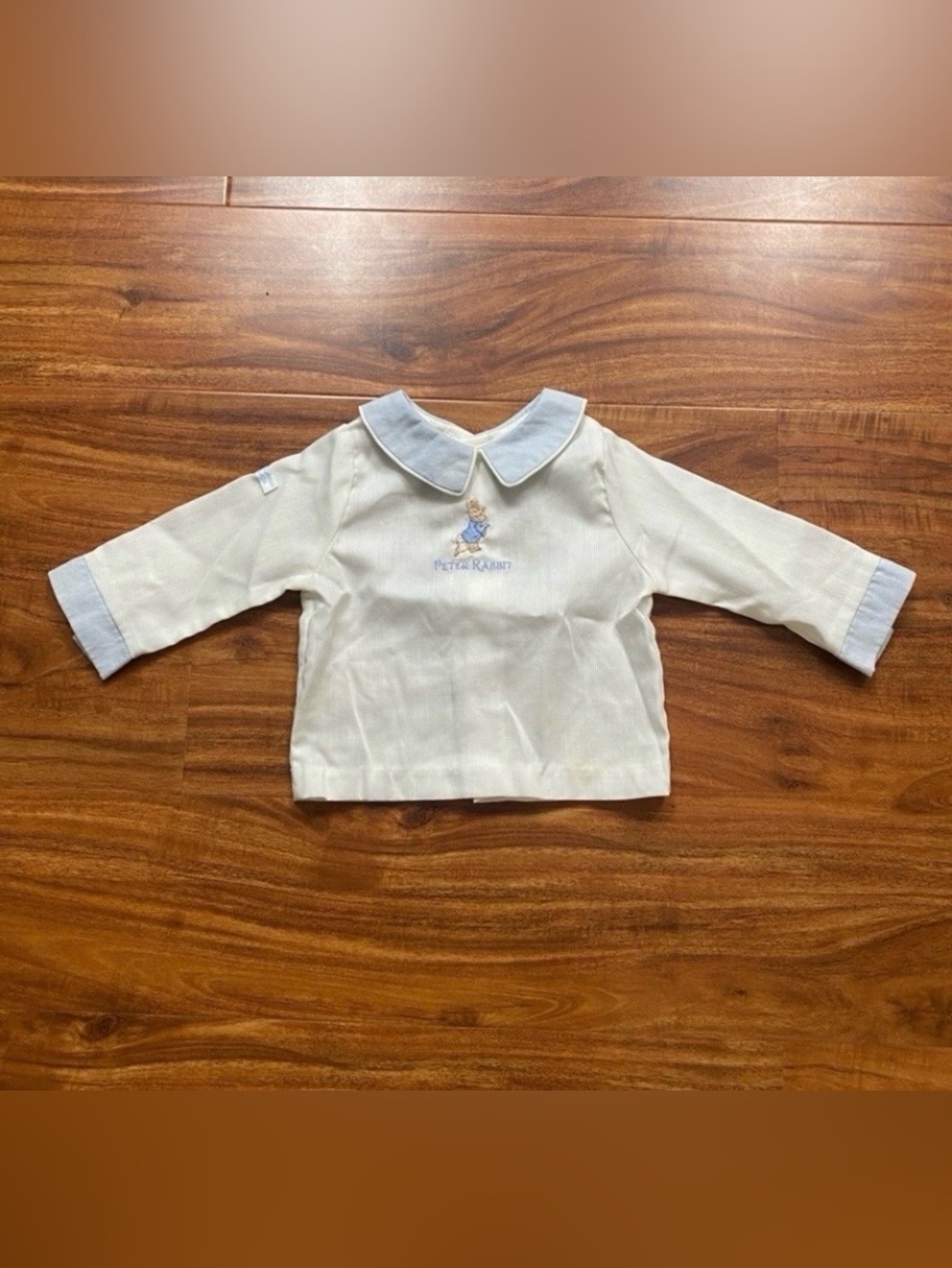 Vintage Baby White Blue Peter Rabbit Collared Blouse Size 6M Classic Cottagecore